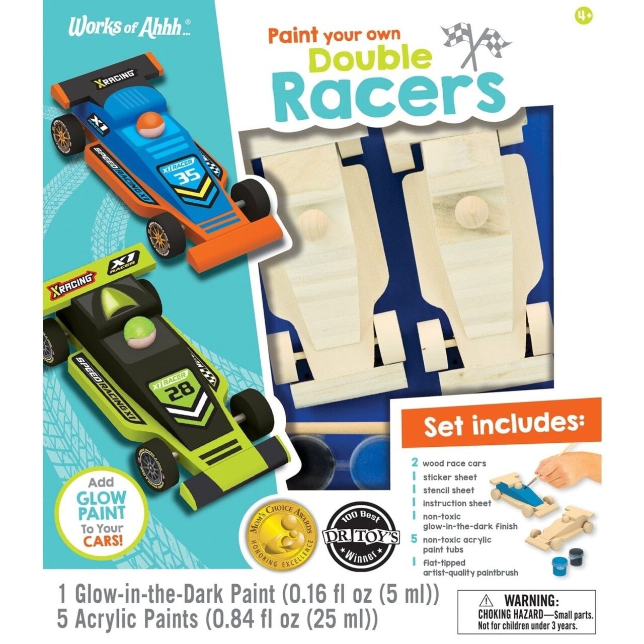 Double Racers Wood Craft Paint Kit Non-Toxic Glow-In-The-Dark 2 Wood Racers